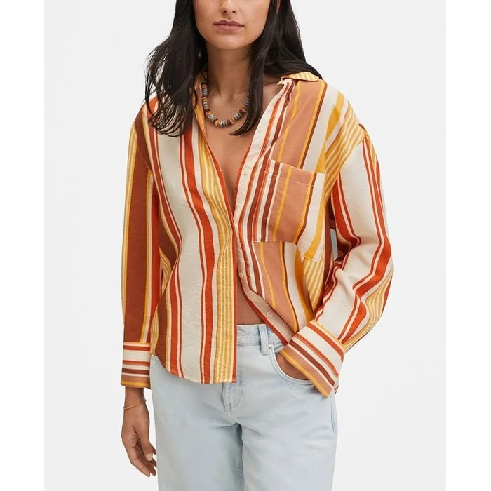 Mango Women's Multicolor Stripe Button Up Shirt White Size 2