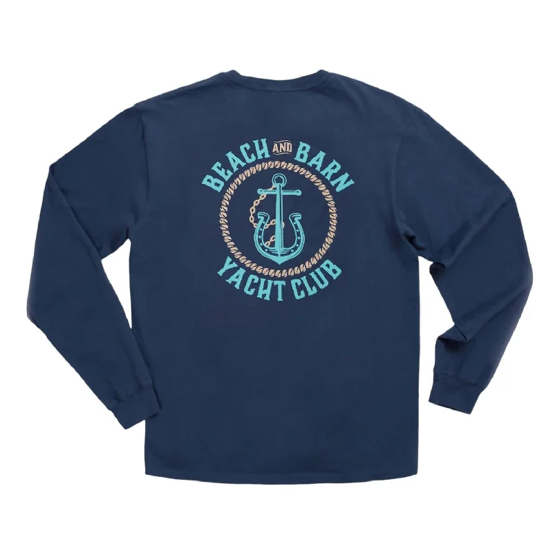 Men's Anchors A-Neigh Long Sleeve Tee Shirt In Navy