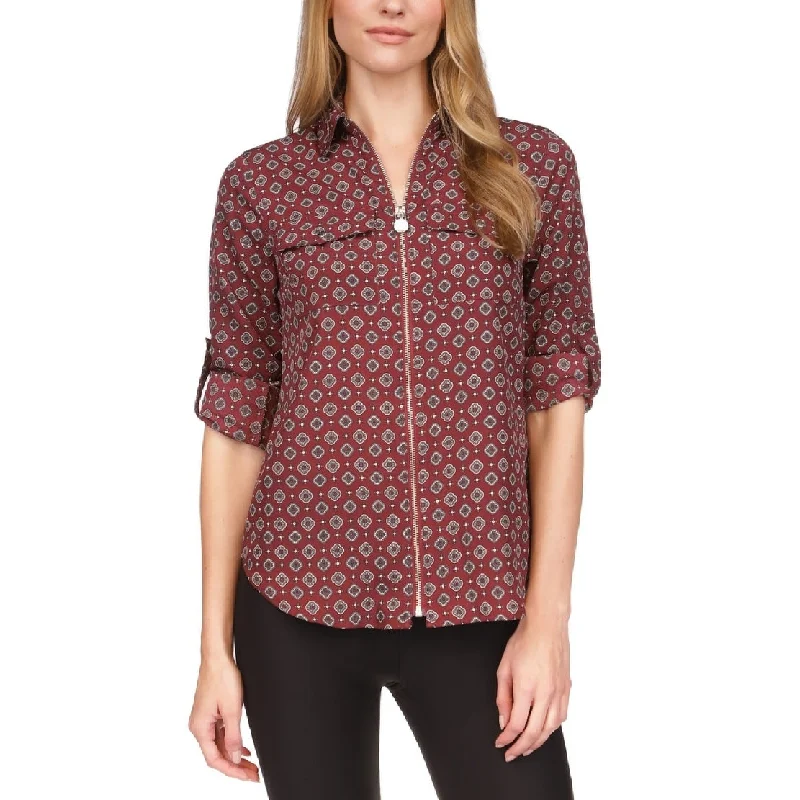 Michael Kors Women's Foulard Print Zip Shirt Red