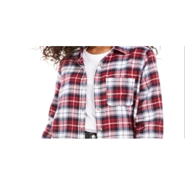 Polly & Esther Junior's Plaid Utility Shirt White Size Large