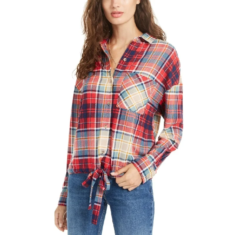 Polly & Esther Junior's Soft Drawstring Hem Plaid Shirt Red Size Large