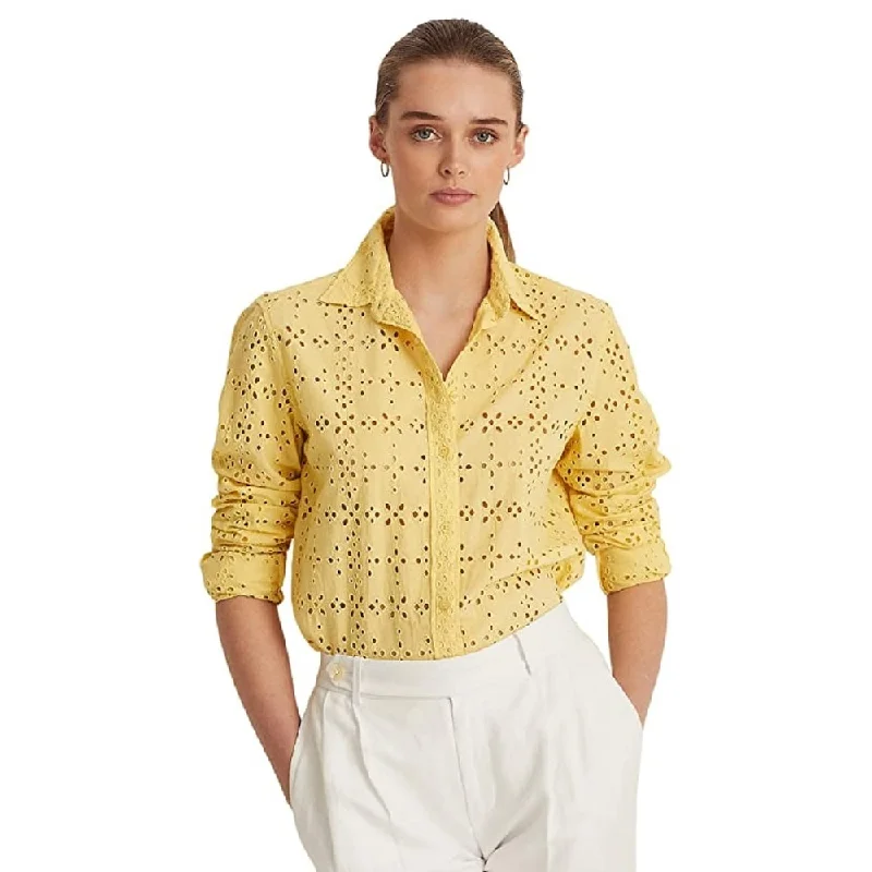 Ralph Lauren Women's Eyelet Cotton Shirt Yellow Size X-Small