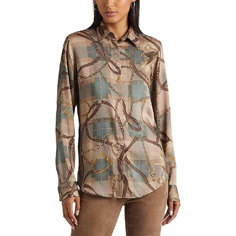 Ralph Lauren Women's Plaid Belting Print Twill Shirt Brown Size Medium