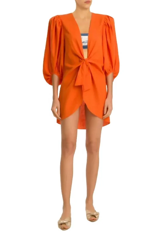 Solid Shirt With Voluminous Sleeve In Orange