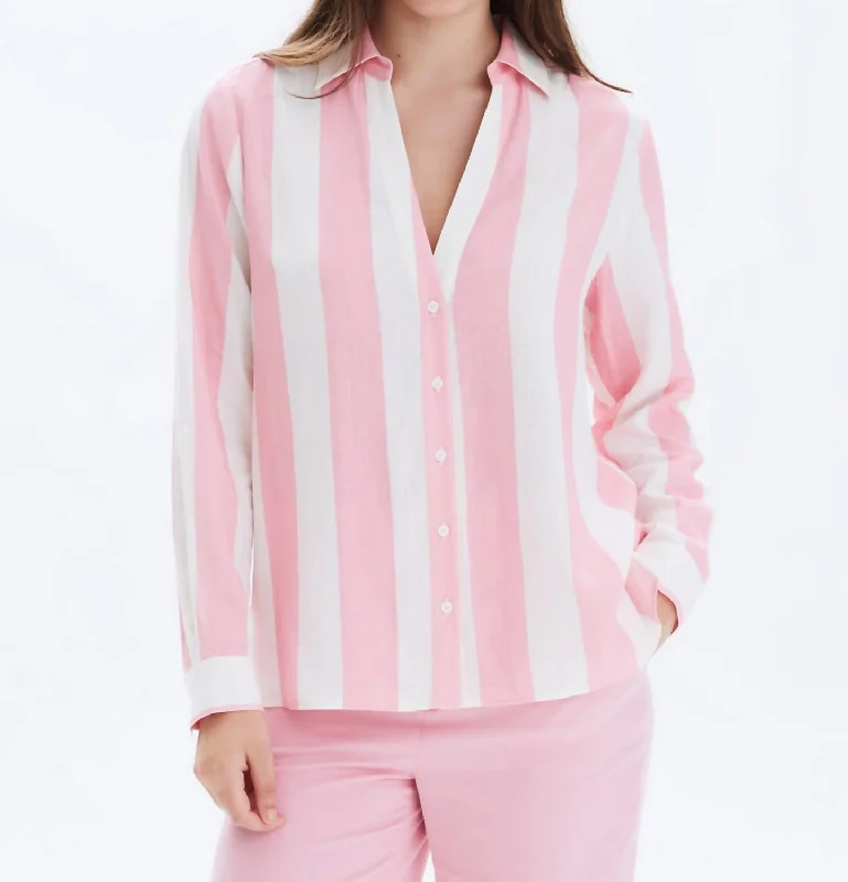 Striped Frida Button Up Shirt In Blush