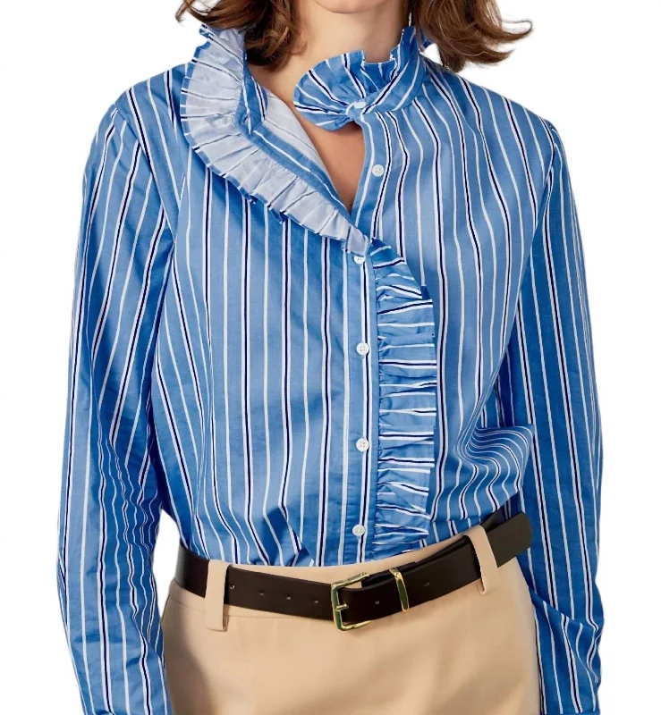 Suzette Striped Ruffle Shirt In Blue