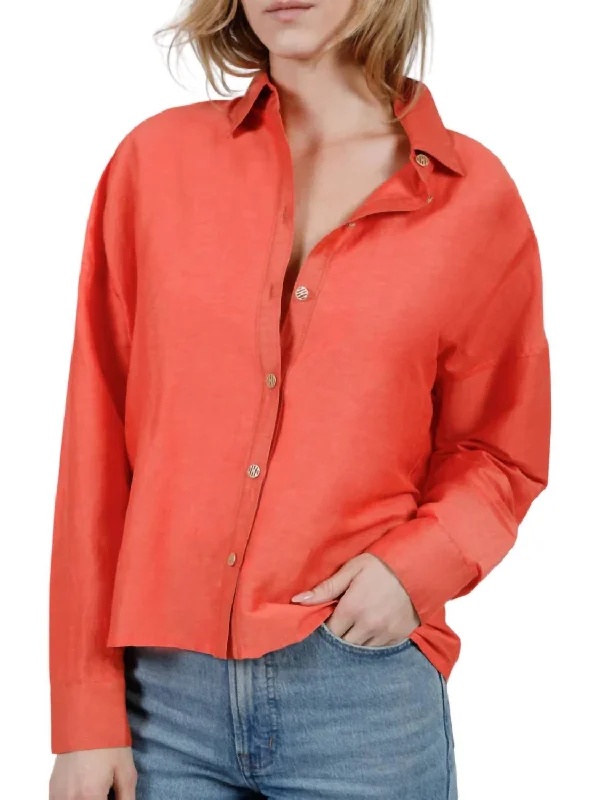 Textured Viscose Shirt In Vermillion