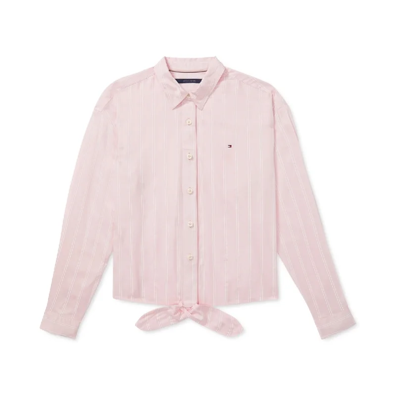 Tommy Hilfiger Women's Striped Tie Hem Magnetic Closure Shirt Pink Size Large