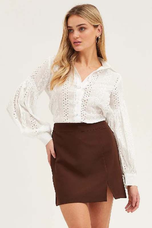 White Balloon Sleeve Eyelet Shirt