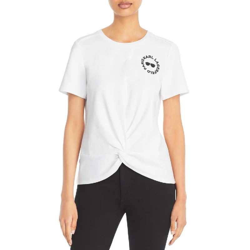 Karl Lagerfeld Paris Womens Round Neck Knot Front T-Shirt