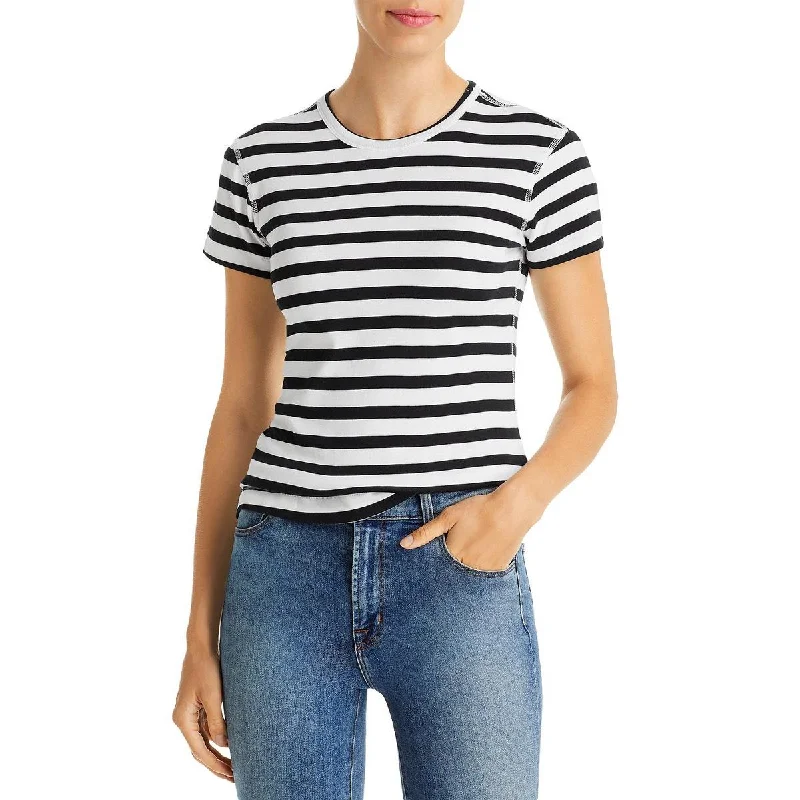 Three Dot's Women's Cotton Blend Striped Short Sleeve Crewneck T-Shirt