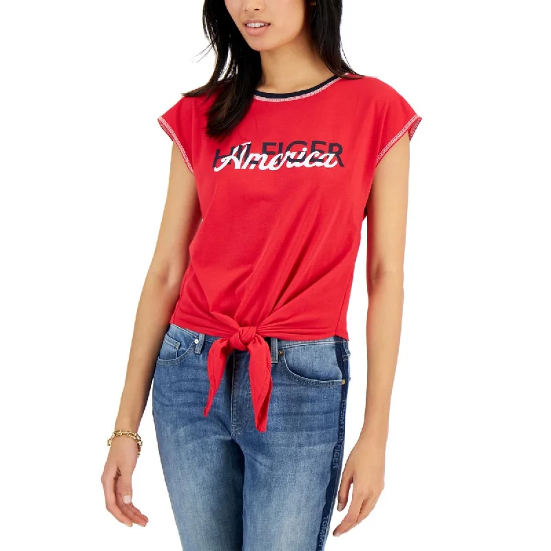 Tommy Hilfiger Womens Tie Front Crewneck T-Shirt