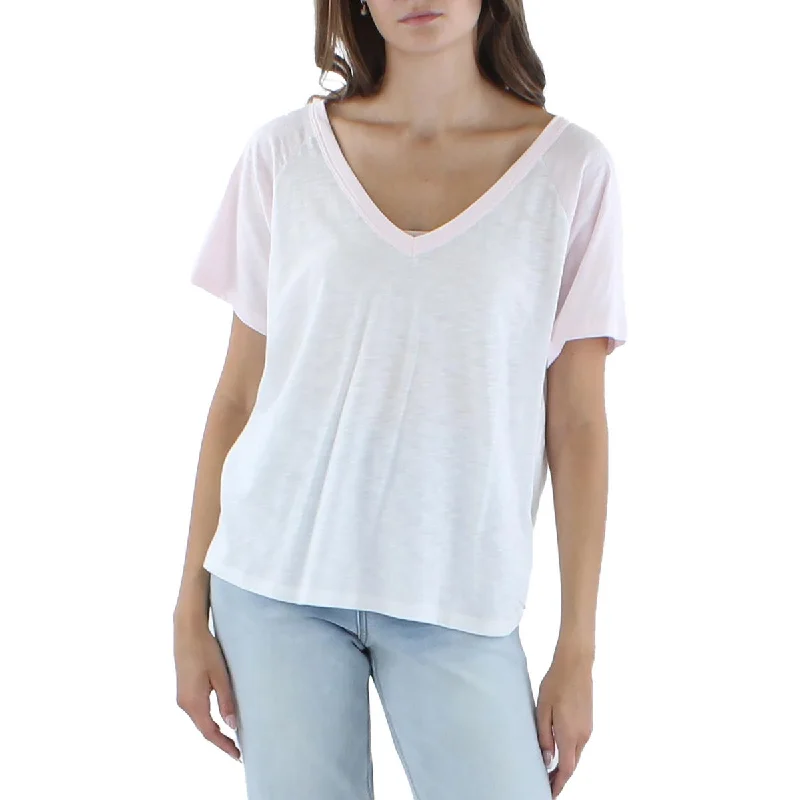 Veronica Beard Womens Hallie Colorblock V-Neck T-Shirt