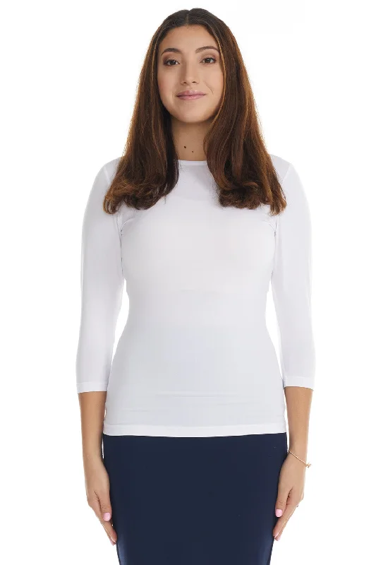 White 3/4 Sleeve Fancy Slinky Layering T-Shirt Top for Women