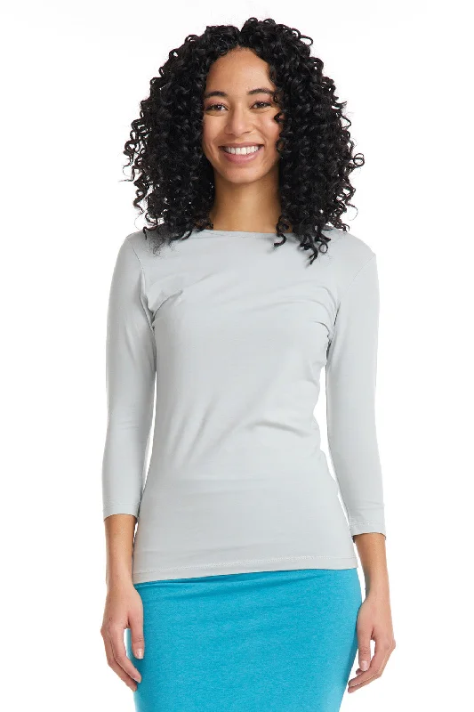 Polar Grey 3/4 Sleeve Snug Fit Layering Cotton T-Shirt Top for Women