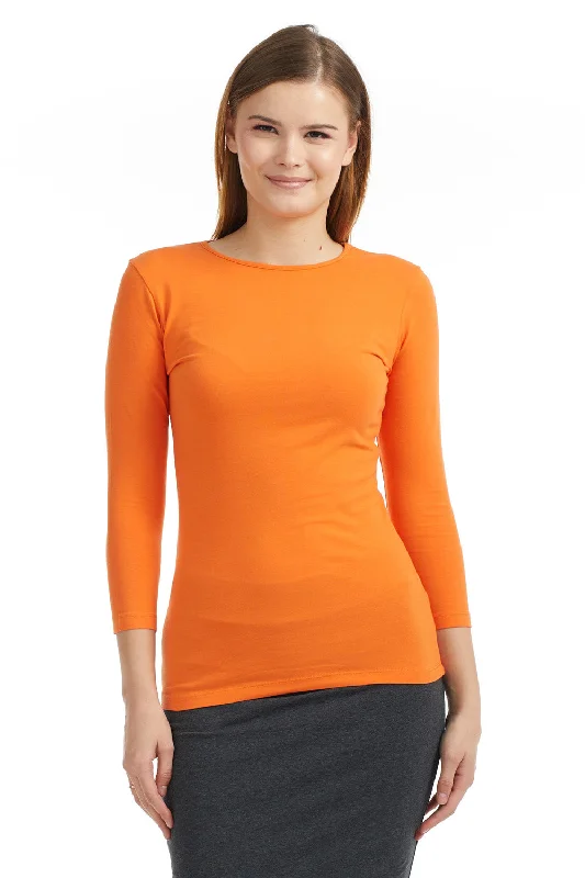 Pumpkin 3/4 Sleeve Snug Fit Layering Cotton T-Shirt Top for Women