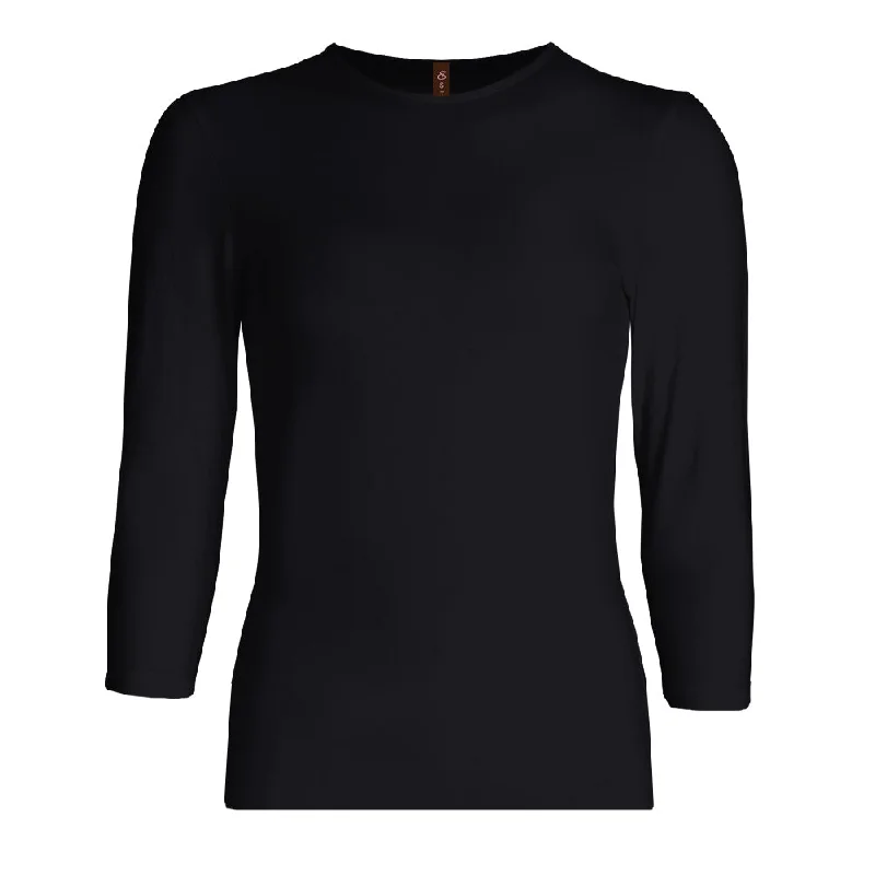 Black 3/4 Sleeve Relaxed Fit Crewneck T-Shirt for Girls