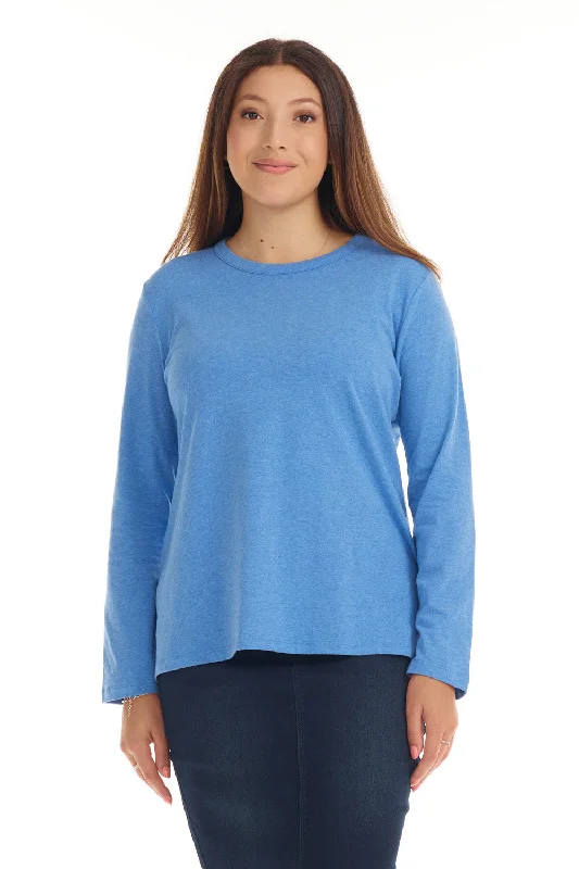 Heather Blue Long Sleeve Cotton T-shirt Top for Women 'B177'