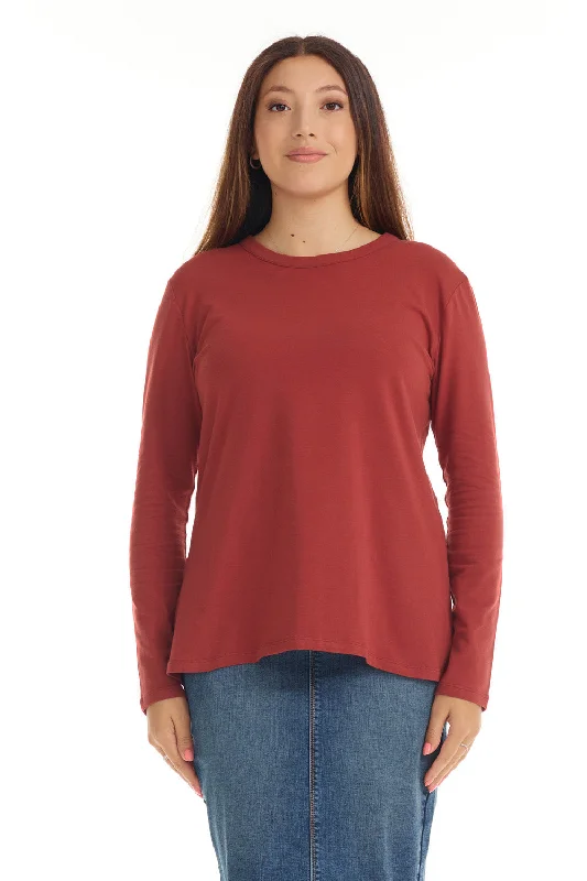 Rust Long Sleeve Cotton T-shirt Top for Women 'B304'