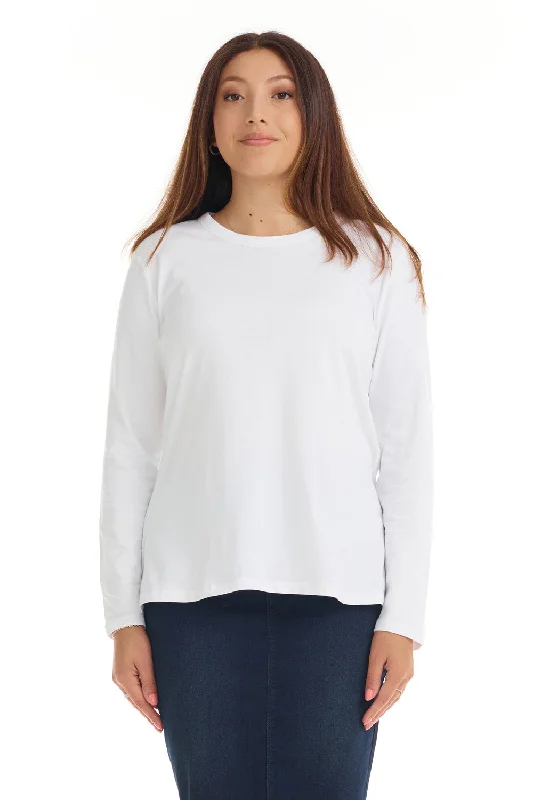 Basic White Long Sleeve Cotton T-shirt Top for Women