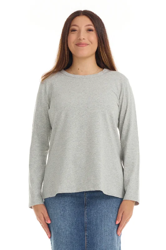 Heather Grey Long Sleeve Cotton T-shirt Top for Women