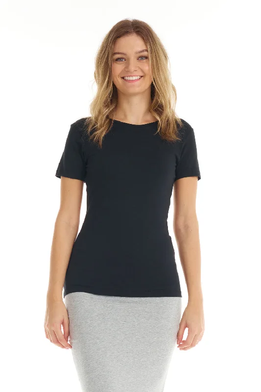 Black Short Sleeve Crewneck T-Shirt for Women