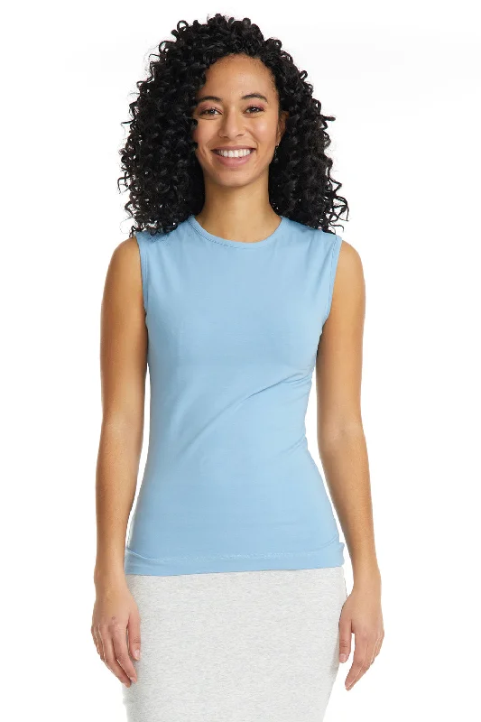 Baby Blue Sleeveless Crewneck T-Shirt for Women