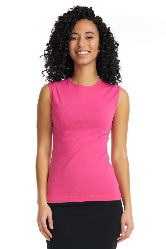 Magenta Pink Sleeveless Cotton Crewneck T-Shirt for Women