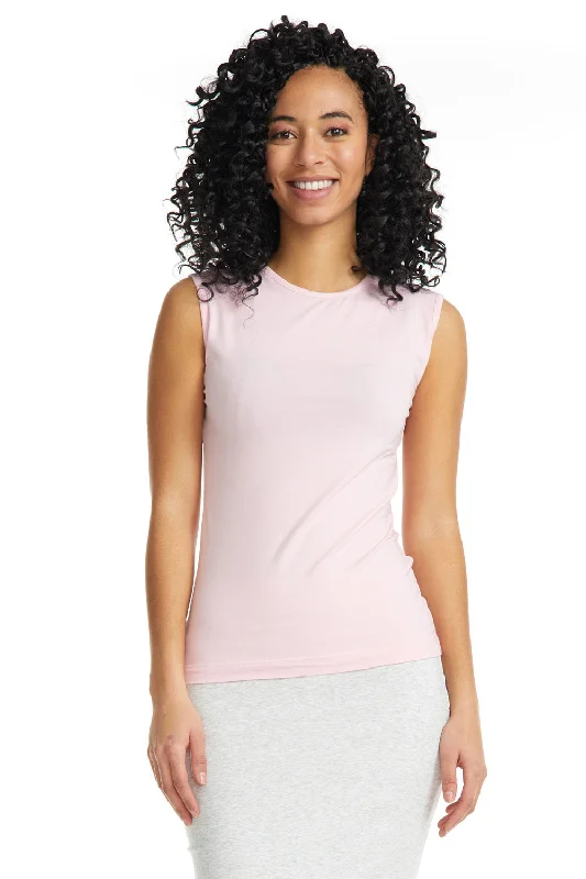 Pink Sleeveless Cotton Crewneck T-Shirt for Women