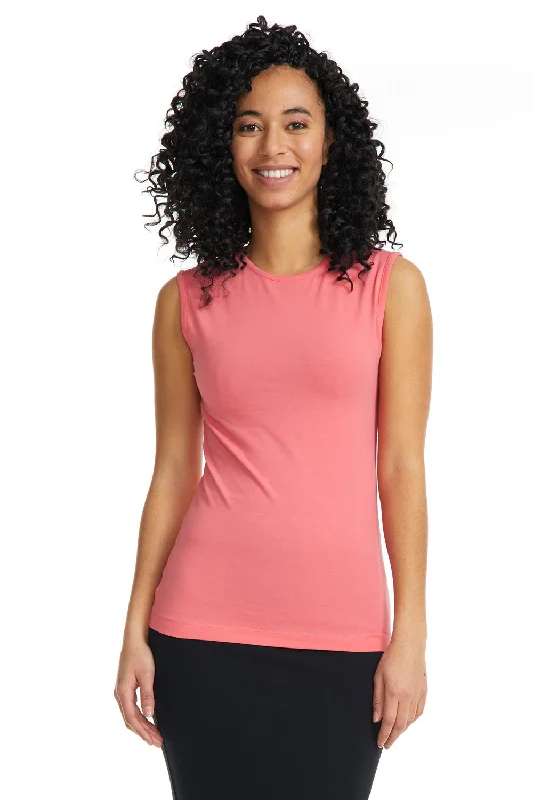 Salmon Pink Sleeveless Crewneck T-Shirt for Women