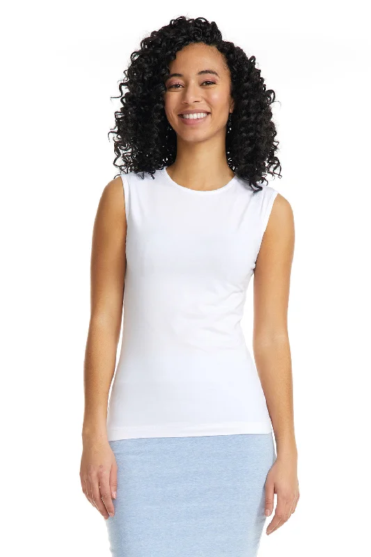 White Cotton Sleeveless Crewneck T-Shirt for Women