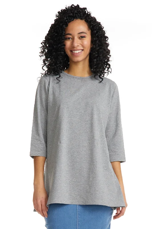 Grey 3/4 Sleeve Oversized Loose Crewneck T-Shirt for Women