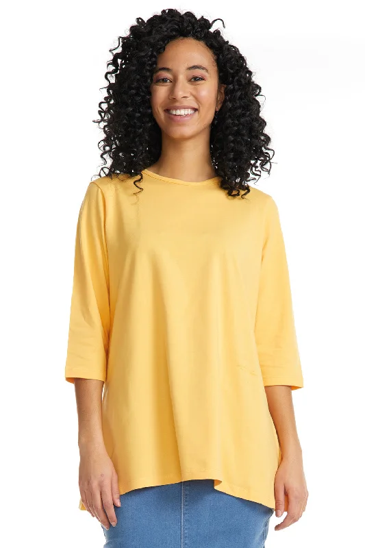 Mango Yellow 3/4 Sleeve Oversized Loose Crewneck T-Shirt for Women