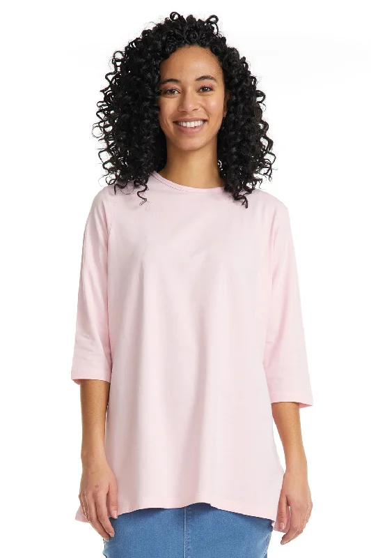 Pink 3/4 Sleeve Loose Crewneck T-Shirt for Women