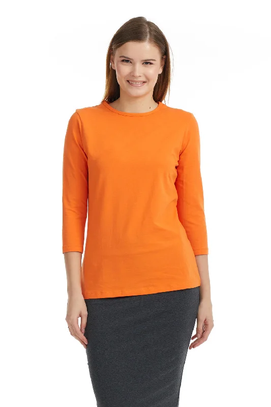 Pumpkin 3/4 Sleeve Relaxed Fit Crewneck T-Shirt for Women