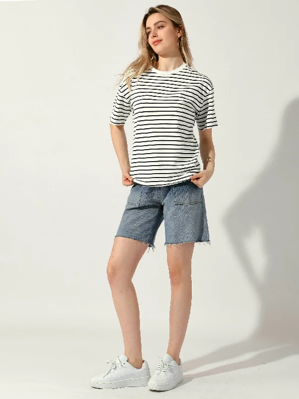 Striped Short Sleeve Crew Neck Casual T-Shirts