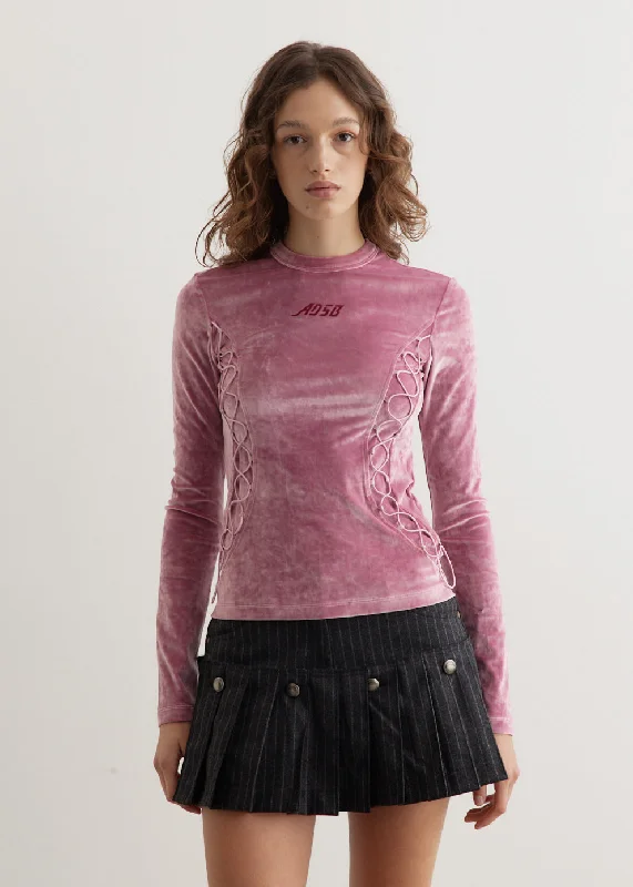 Velvet Lace Up Long Sleeve T-Shirt