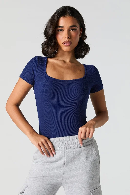 Ribbed Square Neck Short Sleeve Bodysuit