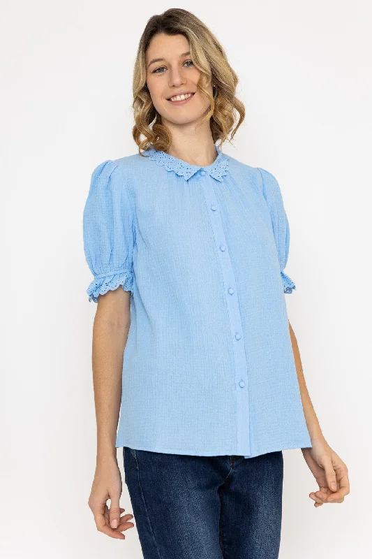 Short Sleeve Air Flow Blouse in Blue