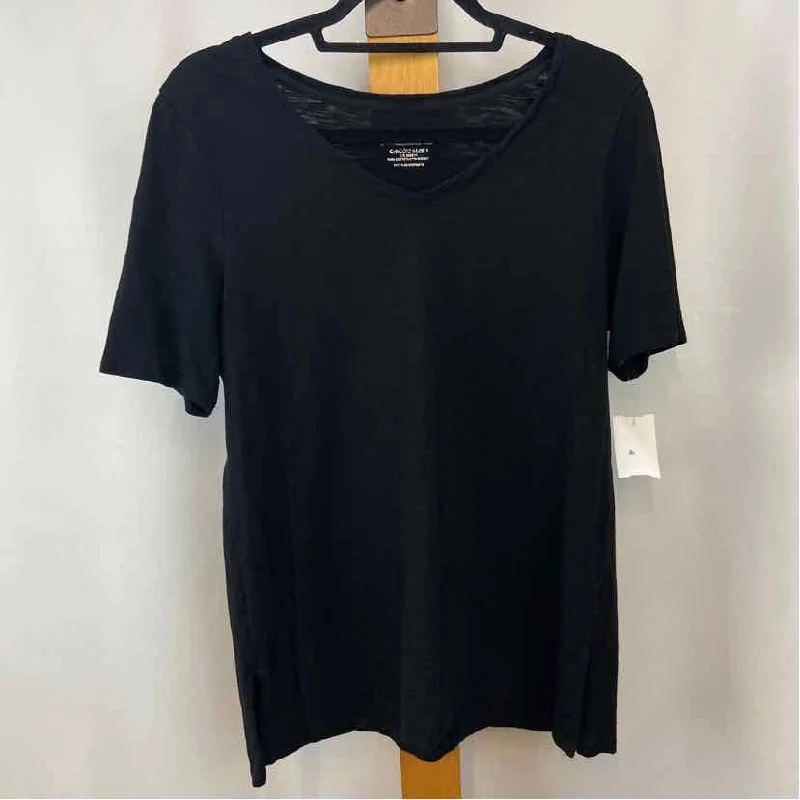 Chico's Women's Size L Black Solid Short Sleeve Shirt