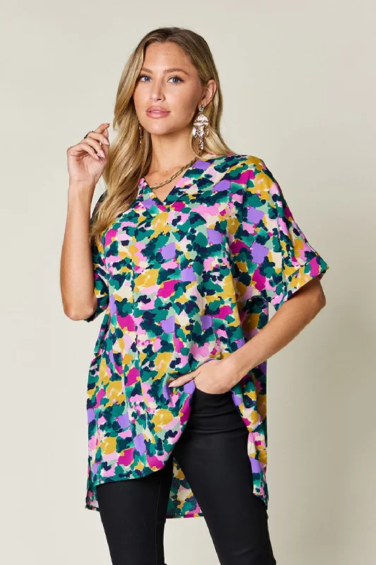 Hazel Blues® |  Double Take Printed V-Neck Short Sleeve Blouse