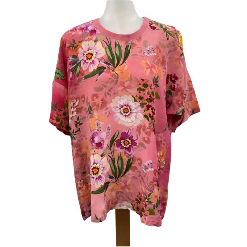 Johnny Was Women's Size M Pink Floral Short Sleeve Shirt