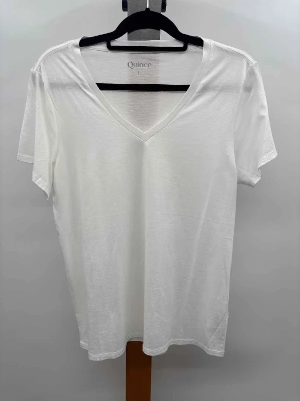 quince Women's Size L White Solid Short Sleeve Shirt