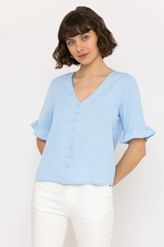 Short Sleeve Button Blouse in Blue