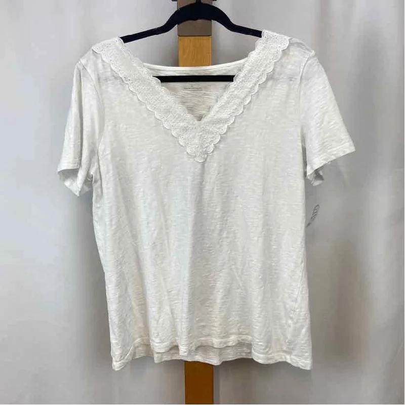 Talbots Women's Size L White Solid Short Sleeve Shirt