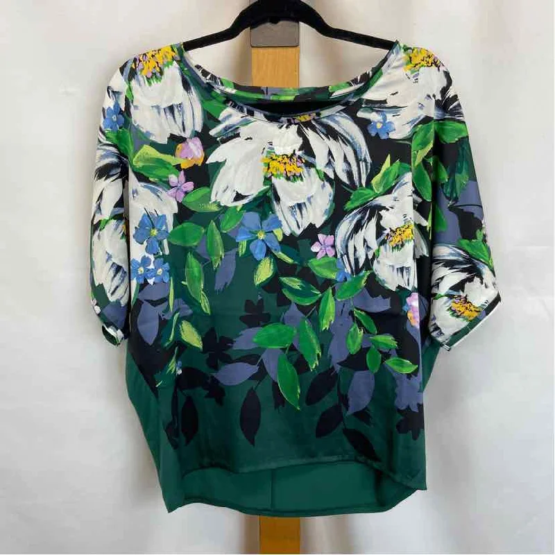 White House Black Market Women's Size XS Green Floral Short Sleeve Shirt