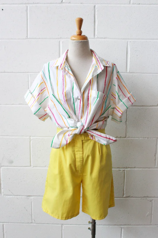 80s Bright Striped Short Sleeve Shirt, Medium