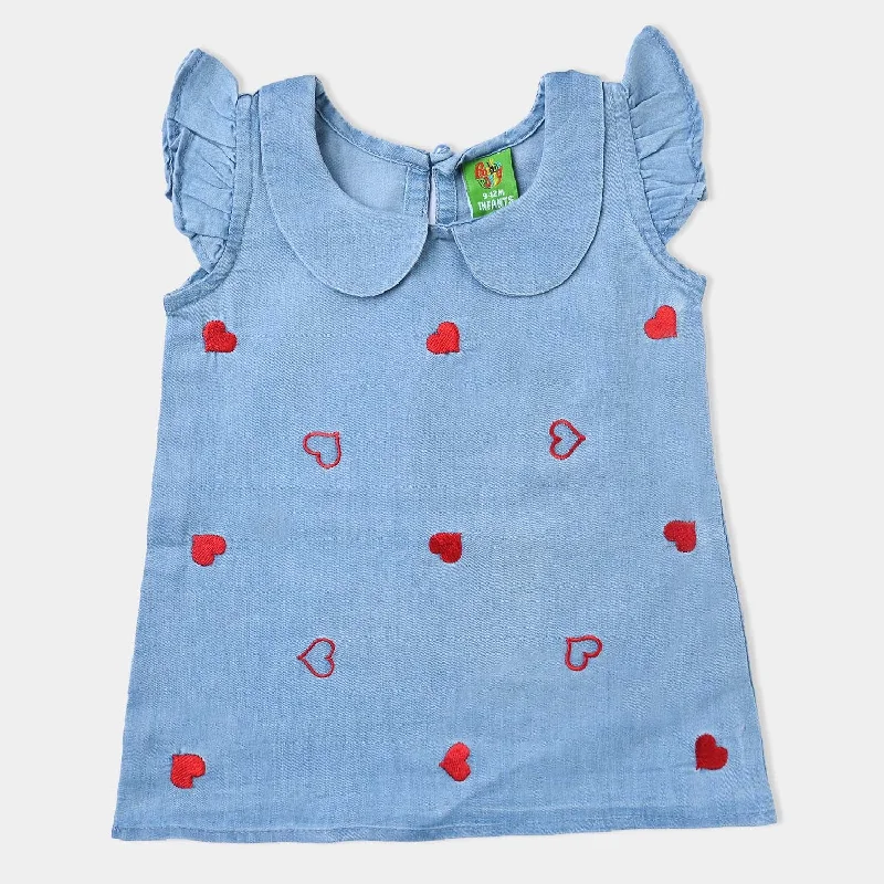 Infant Girls Top Light Denim Hearts-LIGHT BLUE