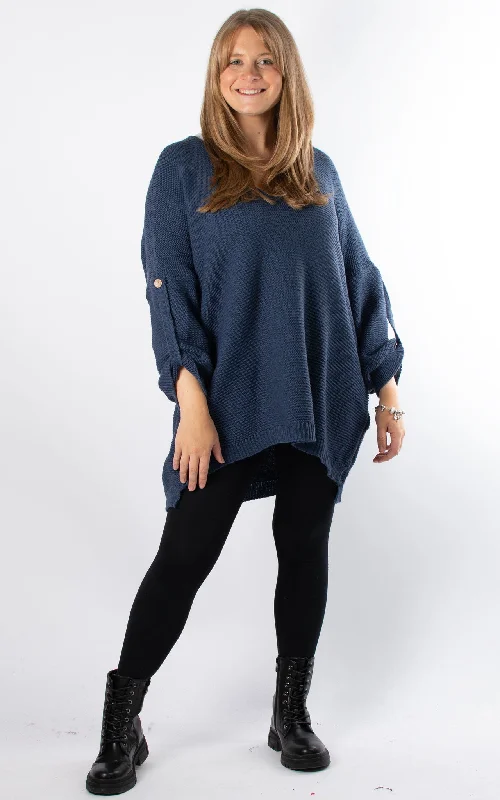 Janet Button Sleeve Knit | Denim