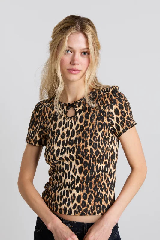 marnie short sleeve pointelle tee - leopard